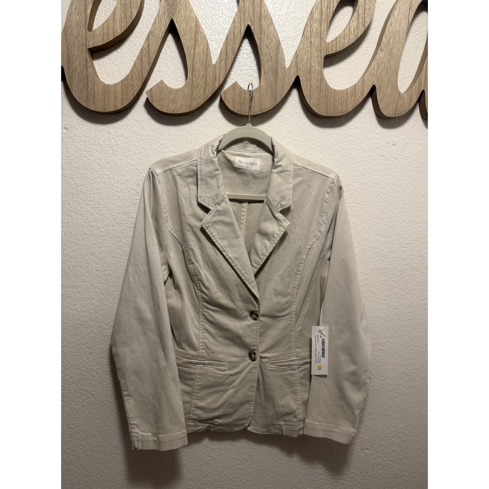 78&Sunny Womens Stretch Cotton Blazer Jacket Two Button Khaki Beige Size Medium
